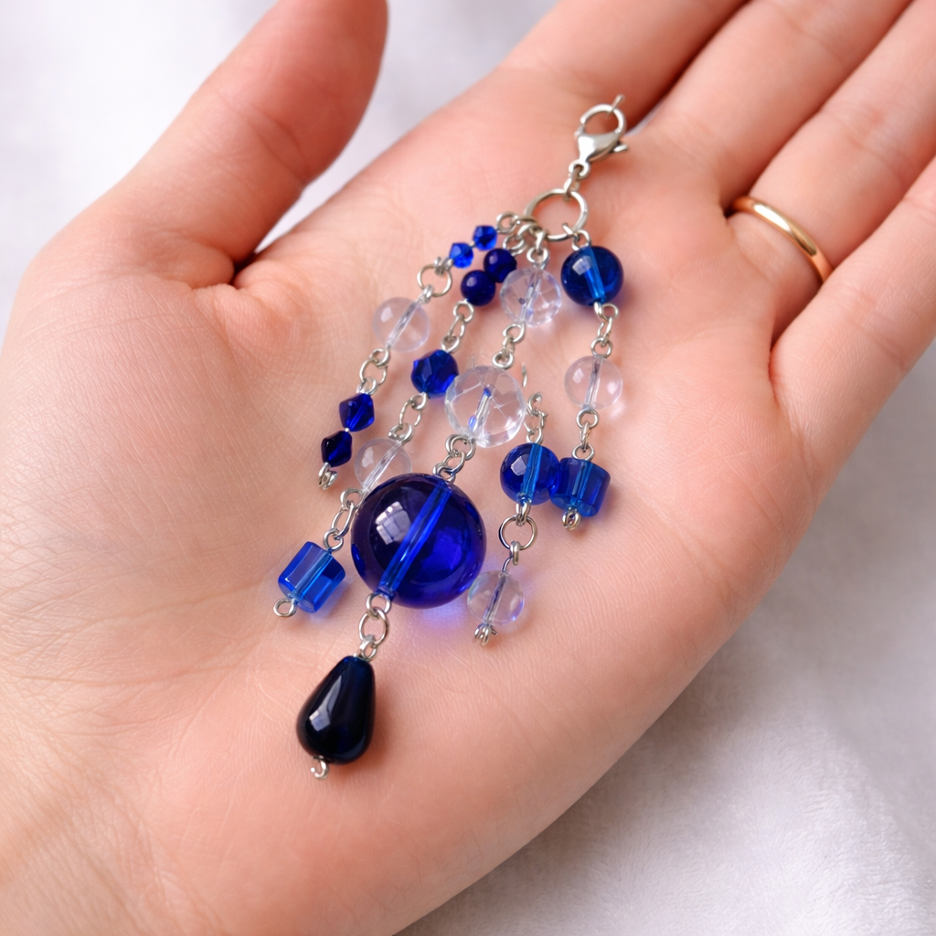 Blue Beaded Charm - Keychain Bag Charm Zipper Pull