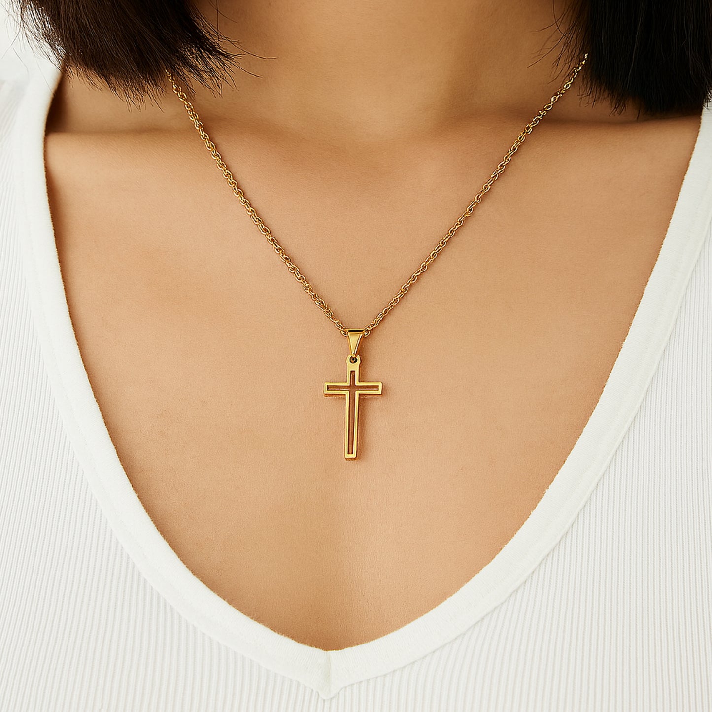 Gold Cross Necklace – Gold Plated Stainless Steel Pendant 18” Chain