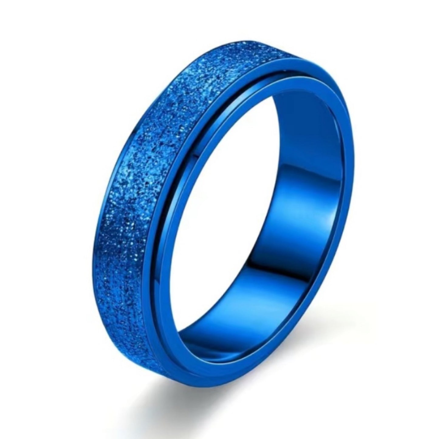 Sparkly Blue Stainless Steel Anxiety Fidget Spinner Ring