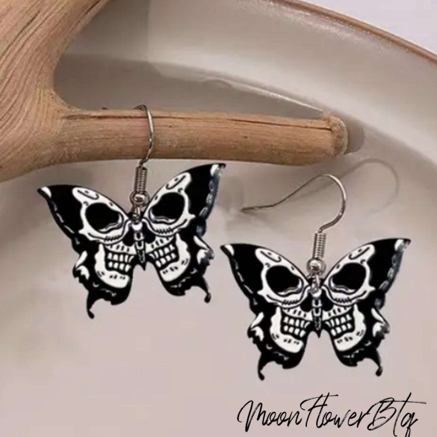 Skull Moth Butterfly Dangly Earrings