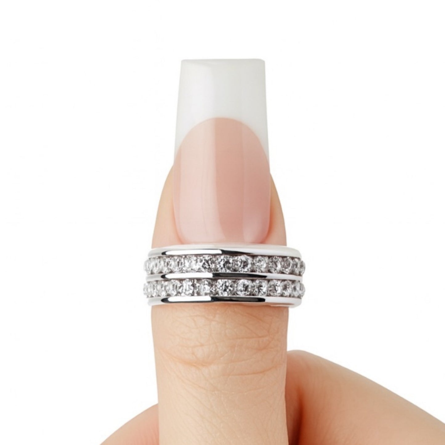 Double Row CZ Band Ring Stainless Steel Clear Stone Stack Ring