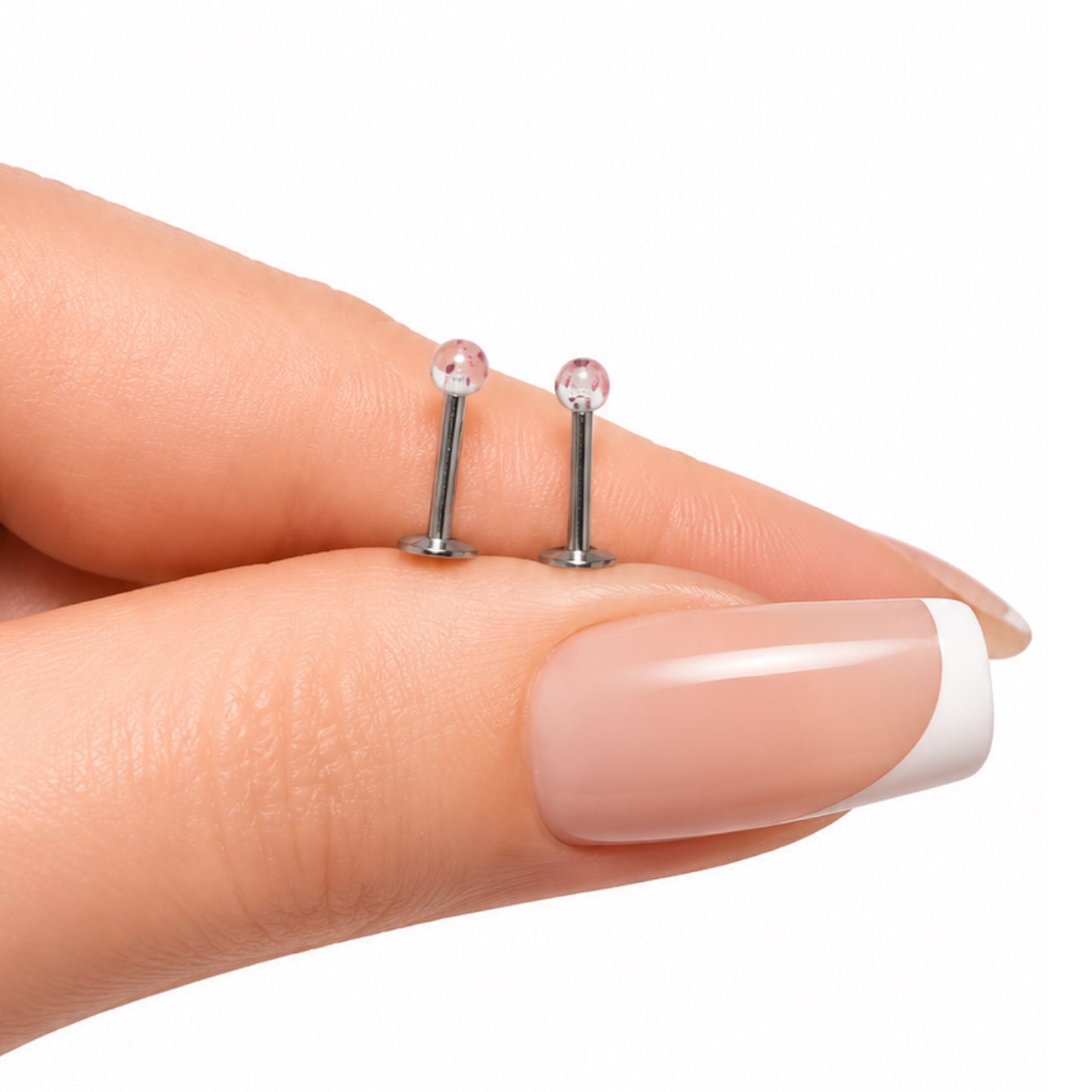 Pink Sparkle Ball Flat Back Stud Earrings - 16G 3mm
