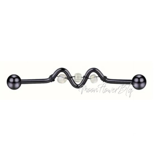 Black Beaded Lifeline Industrial Barbell Earring