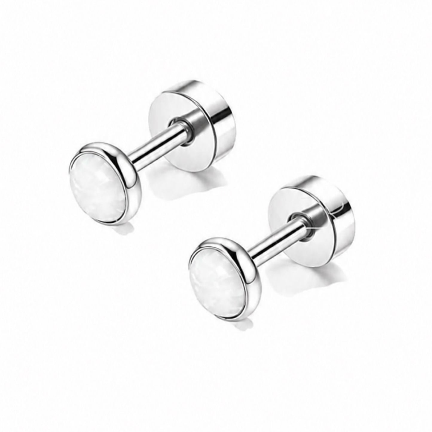 White Opal Flat Back Stud Earrings