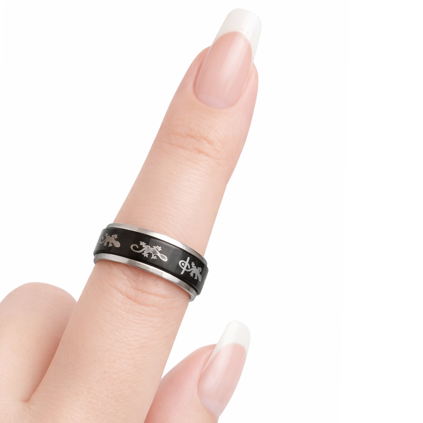 Black Stainless Steel Lizard Spinner Ring Gecko Fidget Band