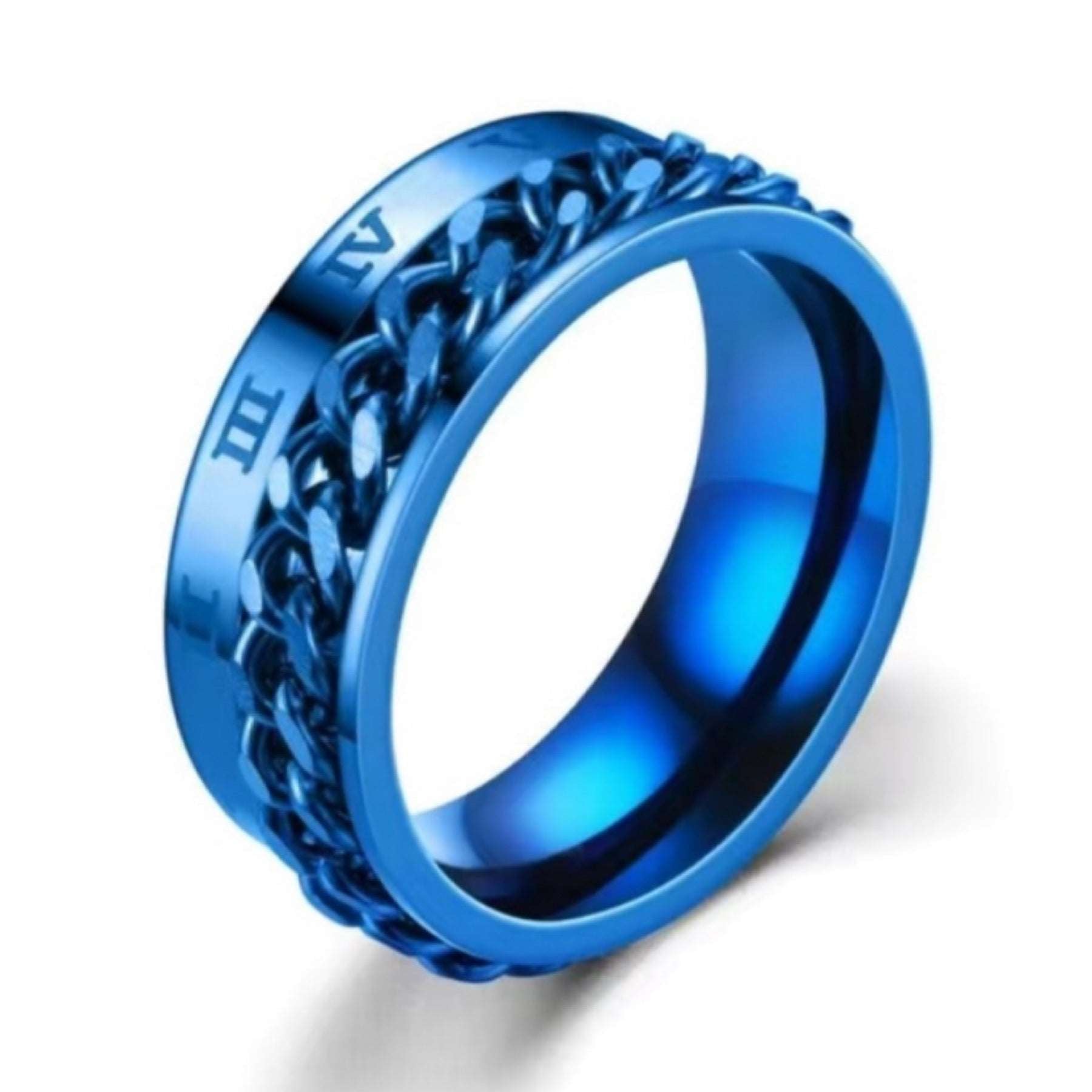 Blue Roman Numeral Chain Anxiety Fidget Spinner Ring