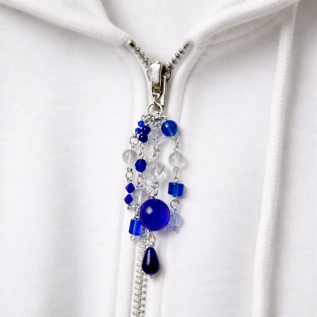 Blue Beaded Charm - Keychain Bag Charm Zipper Pull