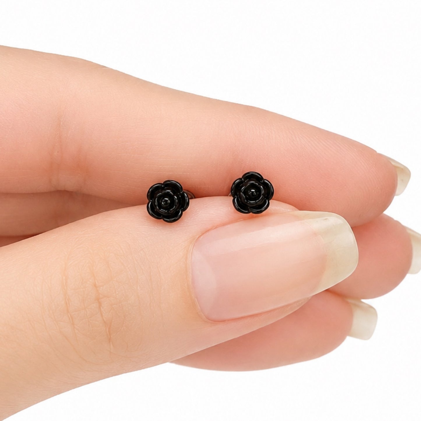 Black Rose Flat Back Stud Earrings