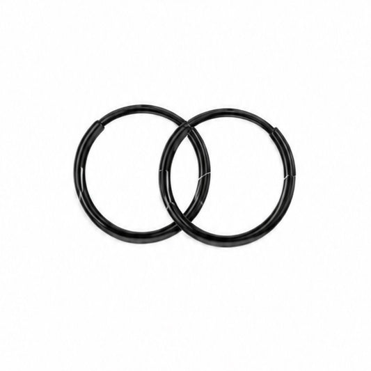 Black Stainless Steel Sleeper Hoop Earrings 8mm