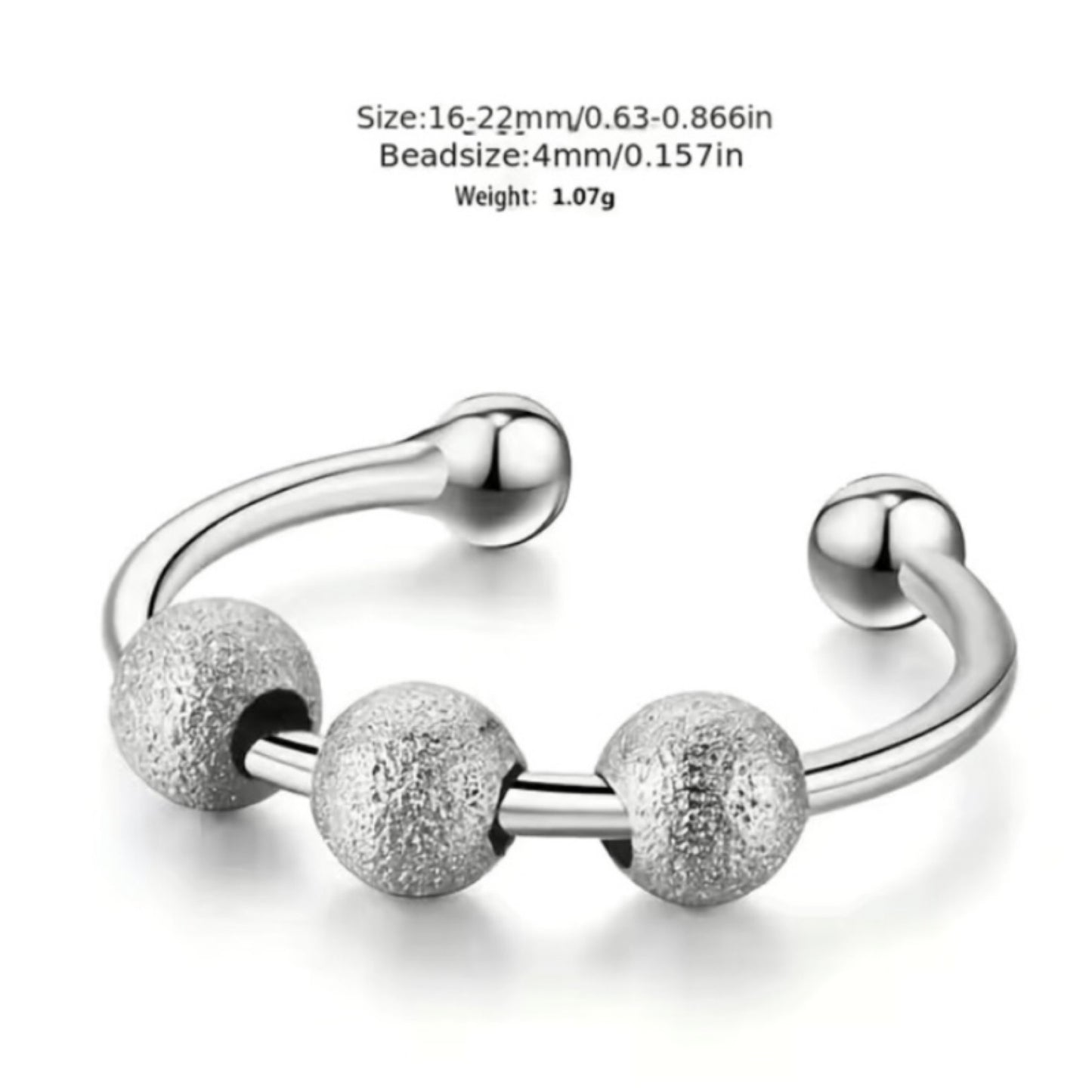 Spinning Beads Stainless Steel Silver Anxiety Fidget Ring