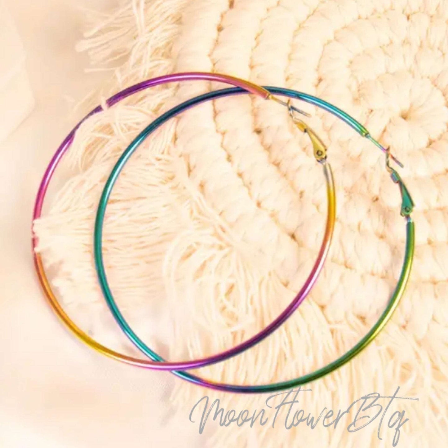 Large Rainbow Hoop Earrings