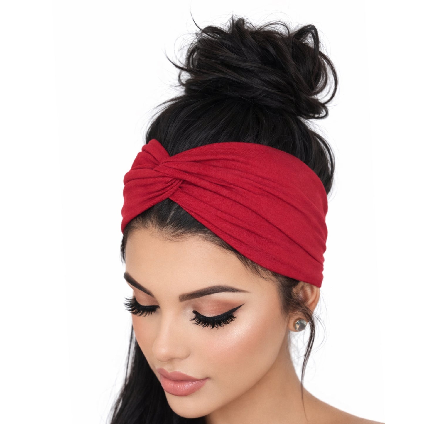 Red Twist Knot Turban Headband – Wide Stretch Hair Wrap