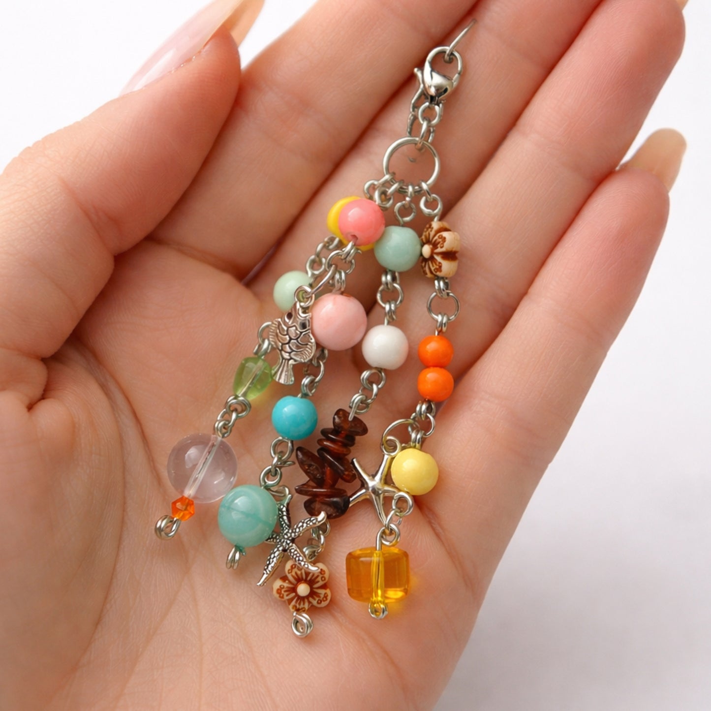 Starfish Fish Floral Charm | Colorful Beaded Bag Charm Zipper Pull