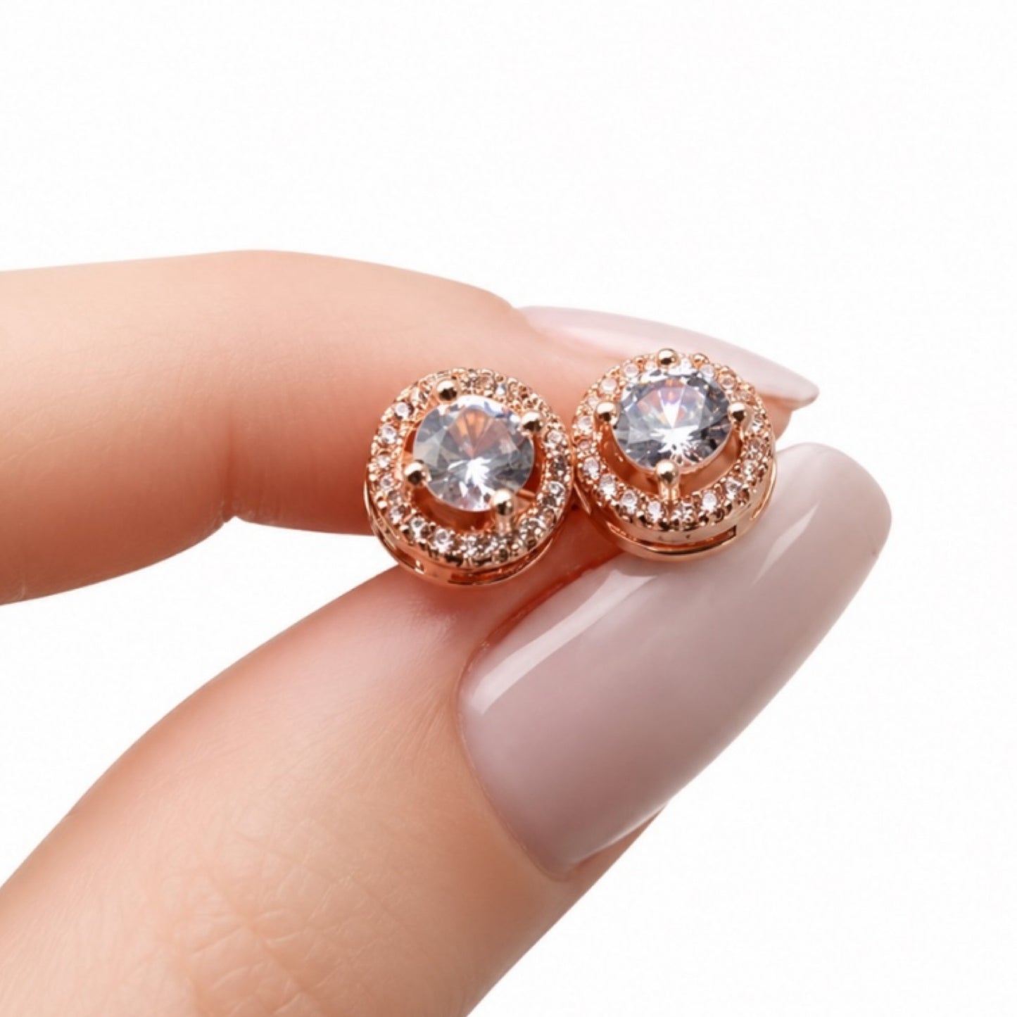 Rose Gold CZ Halo Stud Earrings