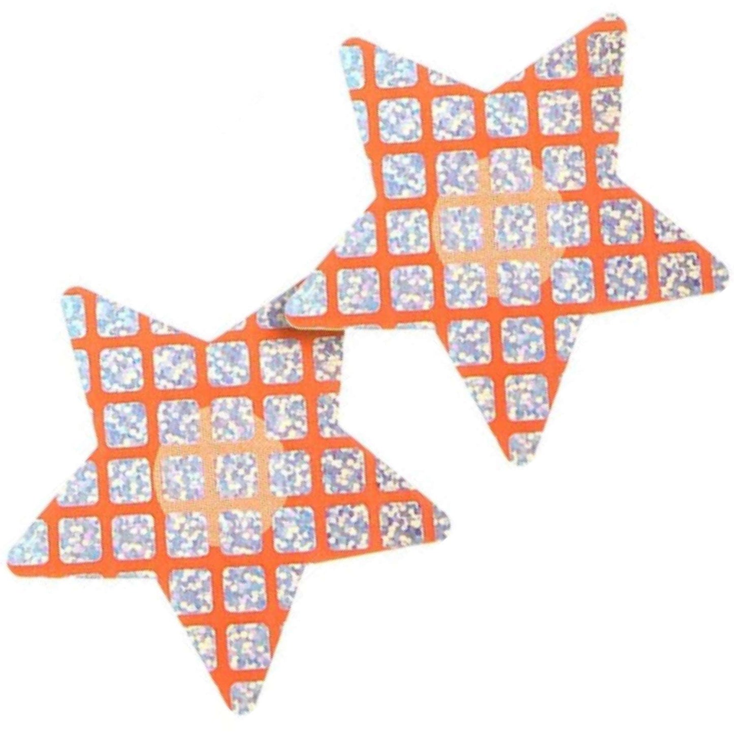 Orange Check Glitter Holographic Star Breast Petal Pasties