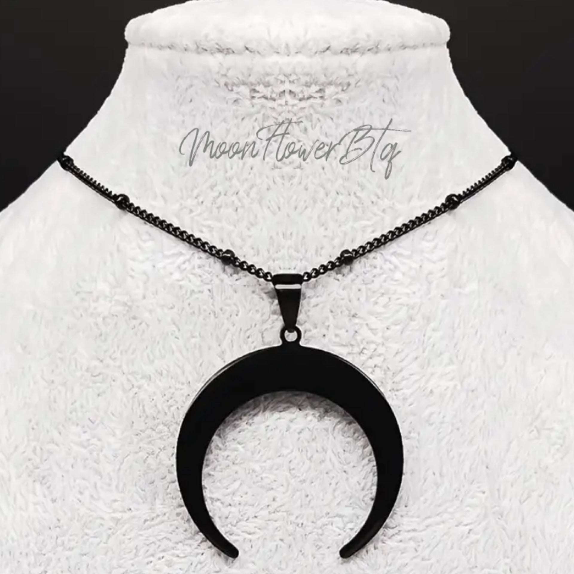 Large Black Goth Moon Pendant Necklace