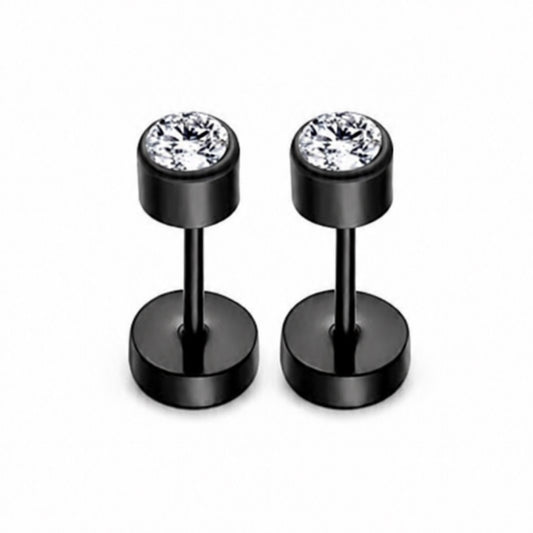 Clear Round CZ Flat Back Stud Earrings