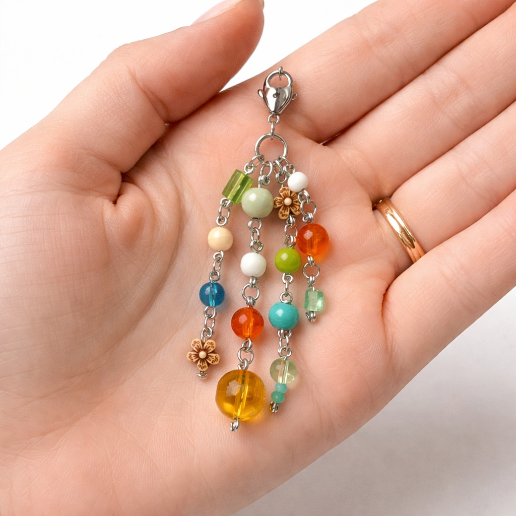 Colorful Floral Beaded Charm - Bag Charm Keychain Zipper Pull