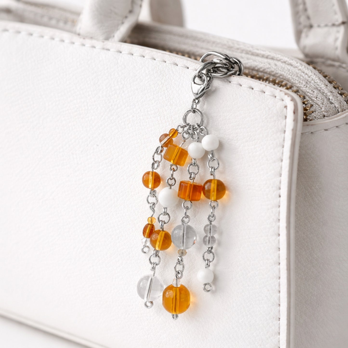 Orange Beaded Charm Keychain – Bag Charm, Zipper Pull, Lip Balm Clip