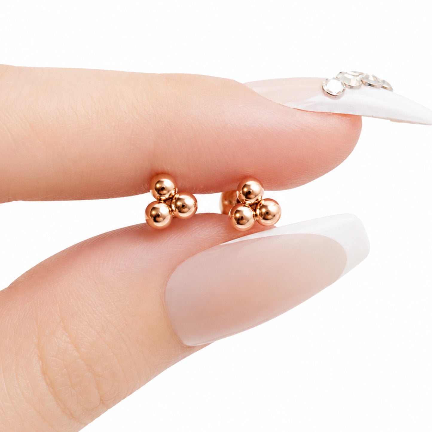 Rose Gold Triple Ball Flat Back Stud Earrings