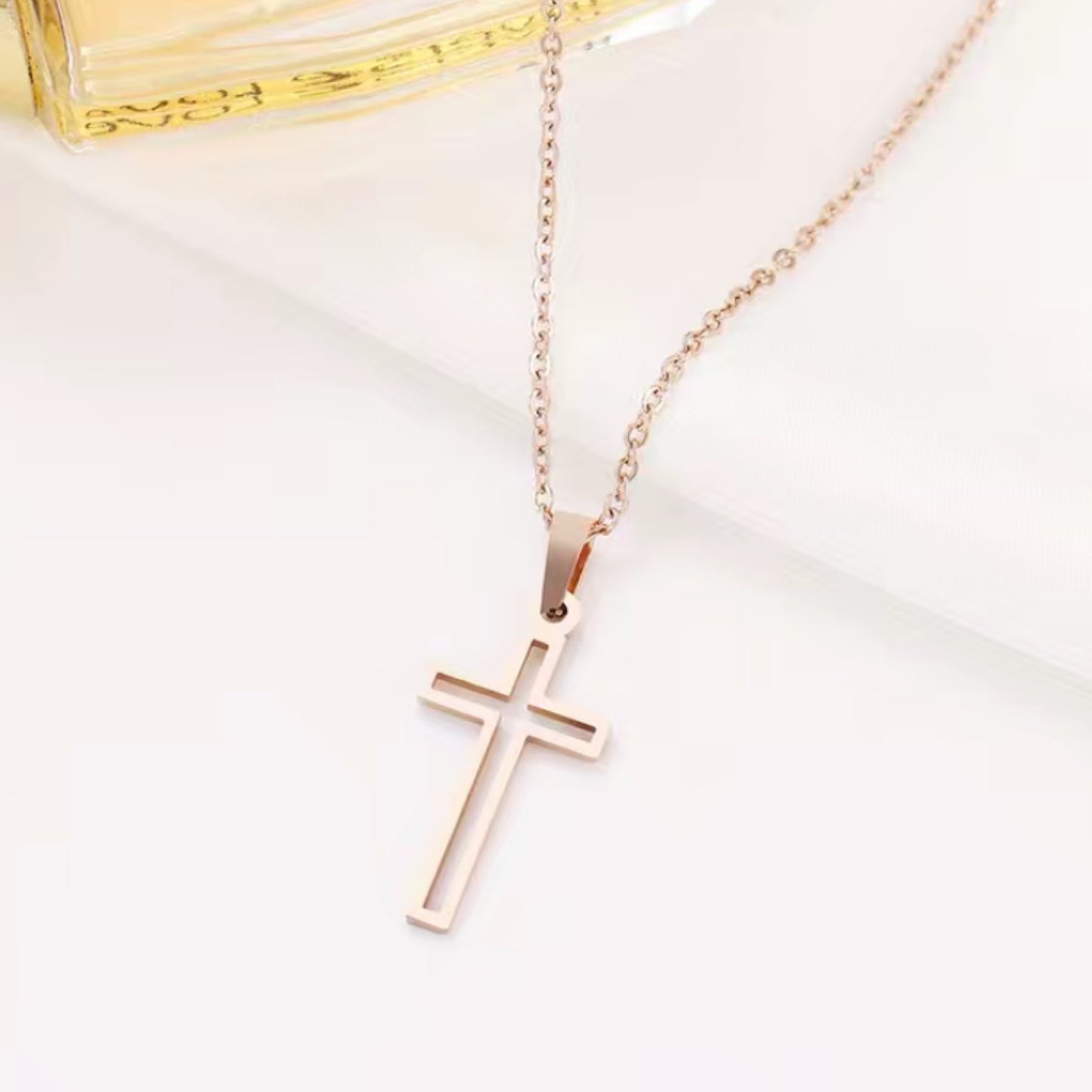 Rose Gold Gold Dainty Cut Out Cross Necklace