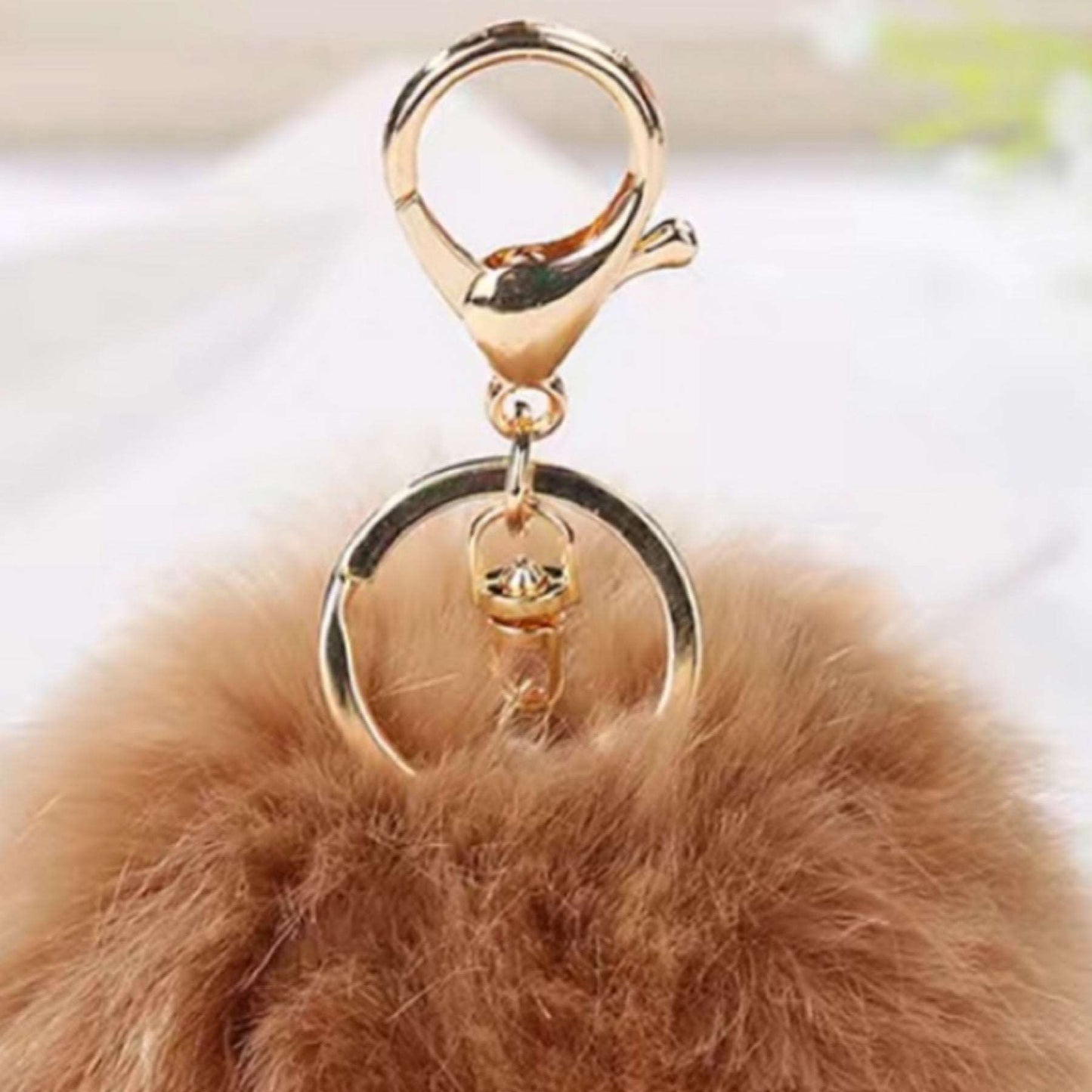 Khaki Soft Faux Fur Pom Pom Keychain Bag Charm