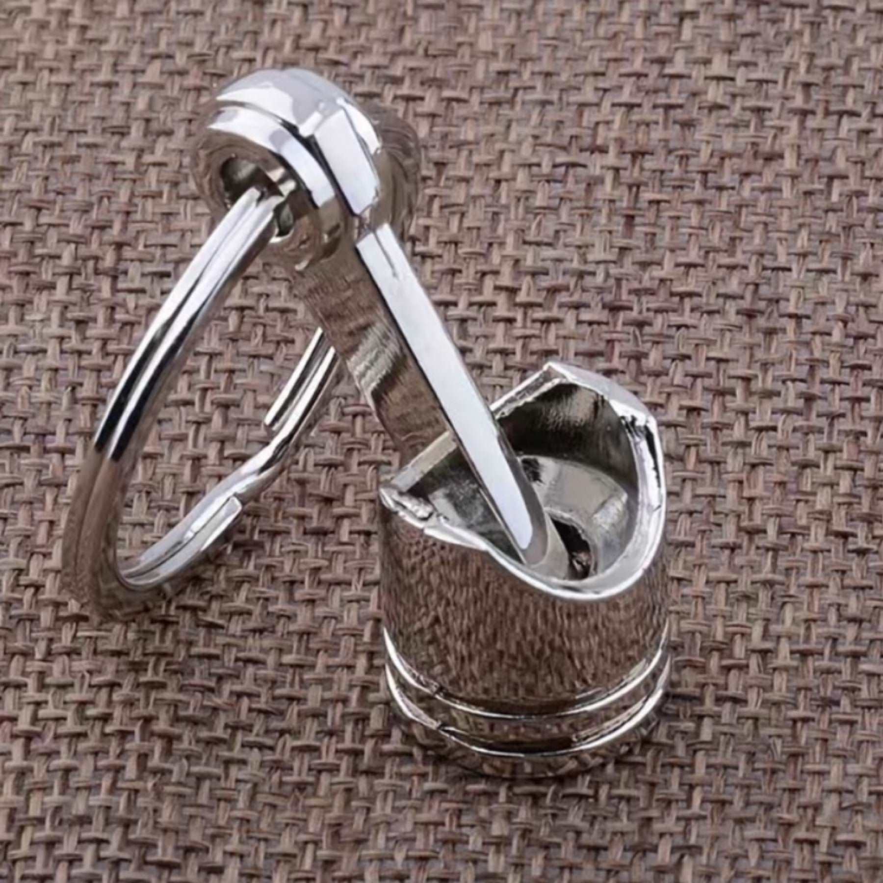 Silver Car Engine Piston Keychain