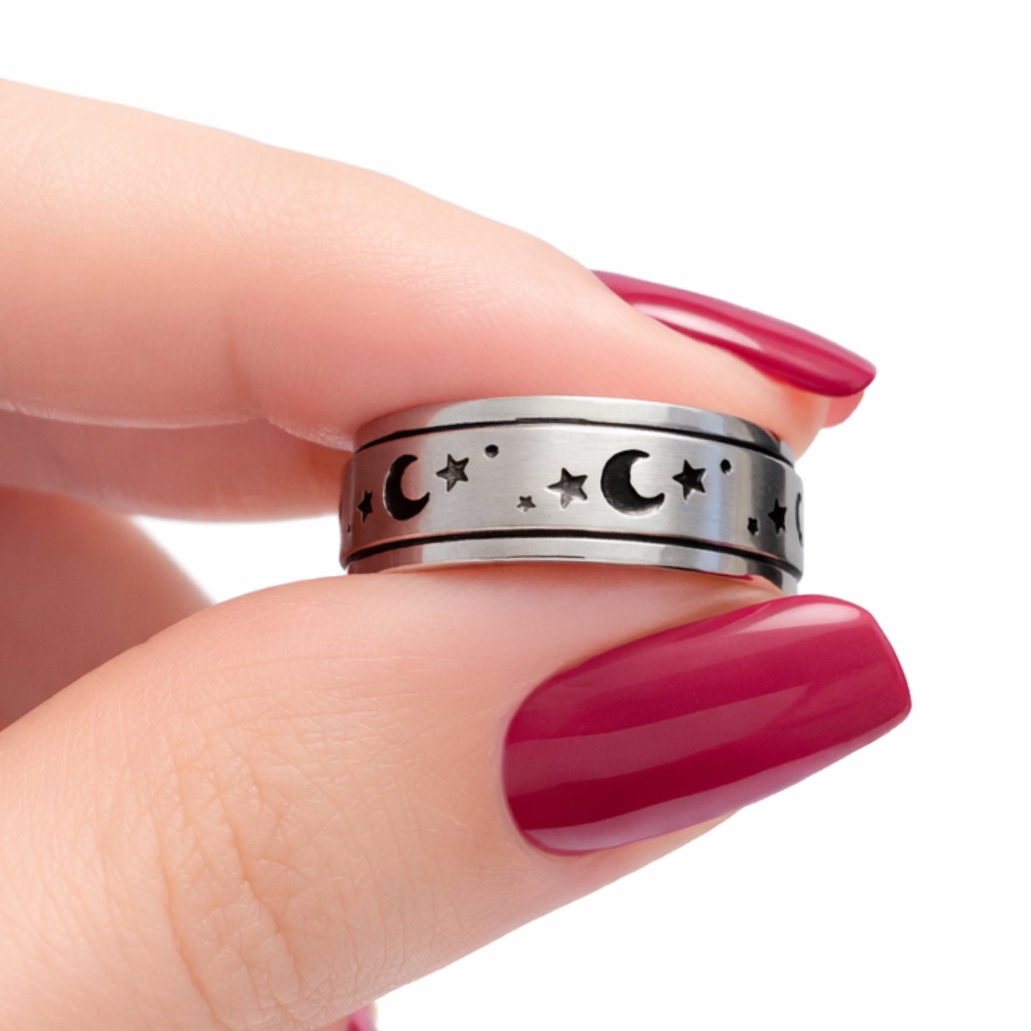 Moon & Star Fidget Spinner Ring – Stainless Steel Anxiety Band