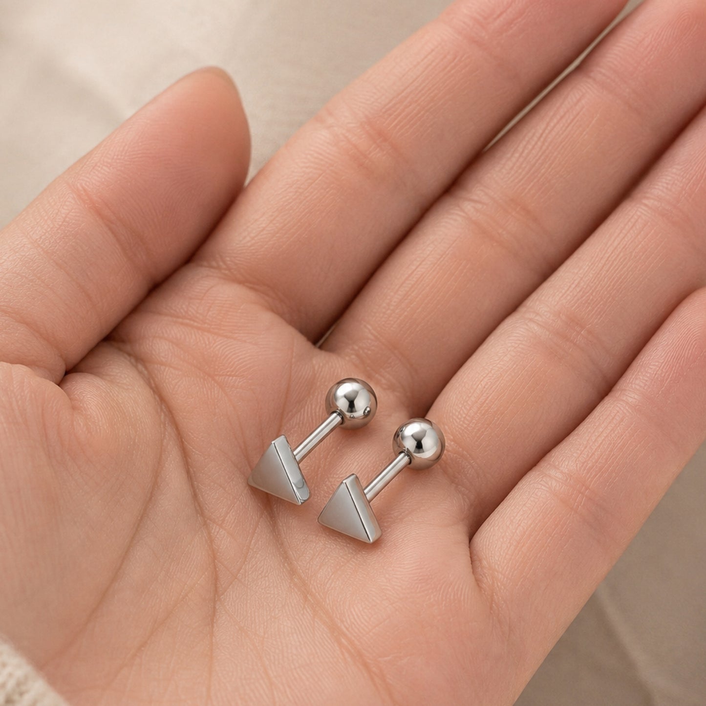 Stainless Steel Triangle Barbell Earrings - 18G