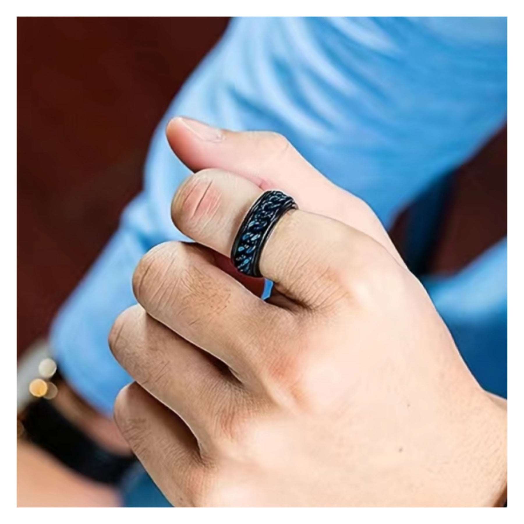 Black Blue Chain Anxiety Fidget Spinner Ring