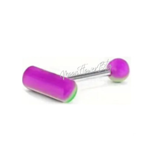 Purple Green Acrylic Pill Barbell Tongue Ring