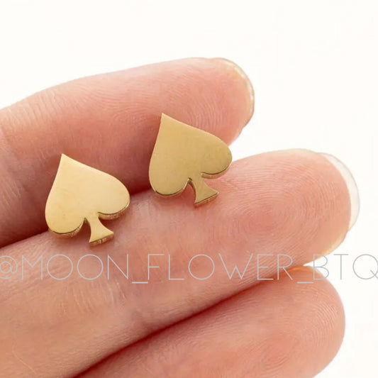 Tiny Gold Spade Stud Earrings