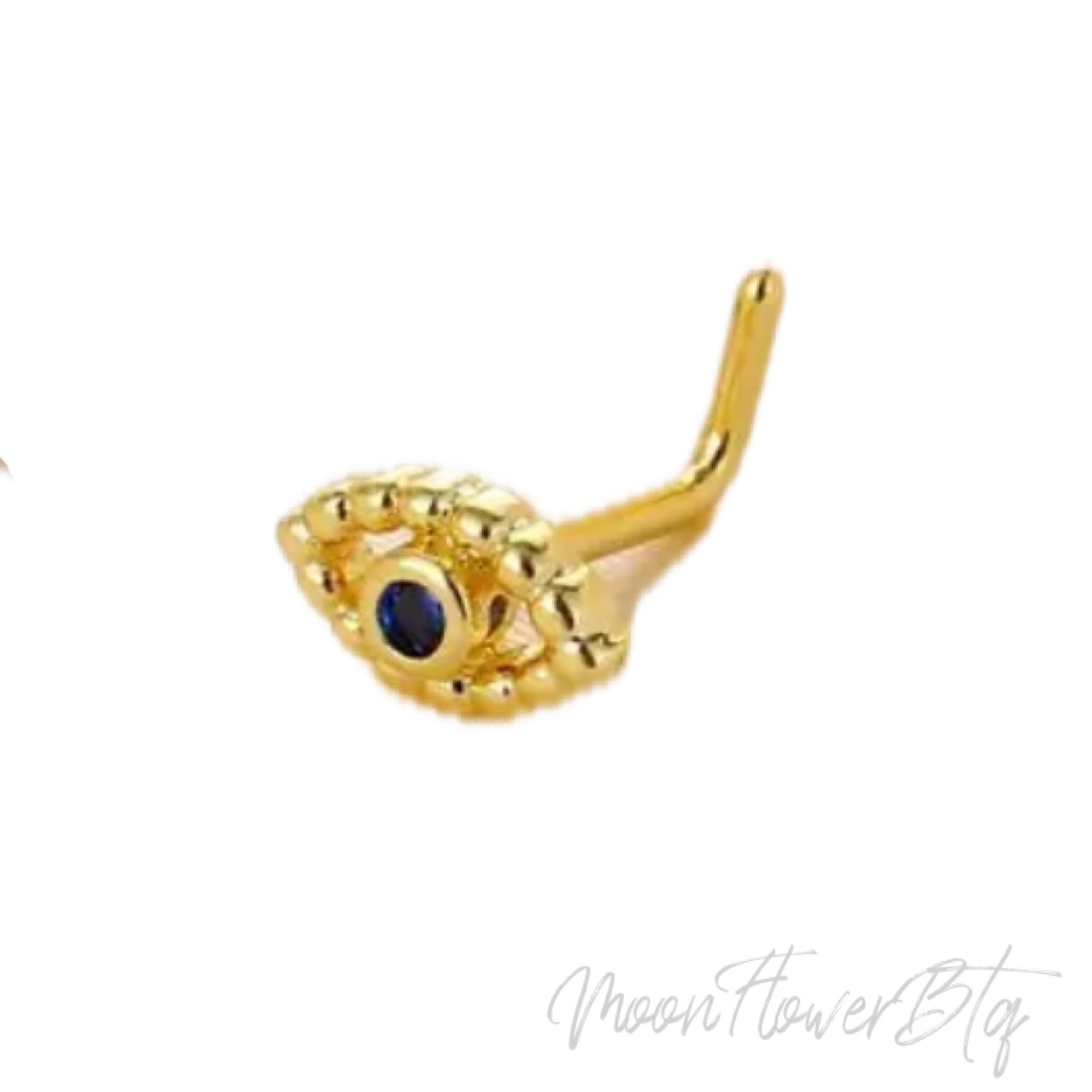 Gold Evil Eye L Shaped Nose Ring