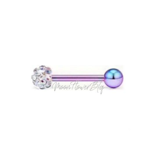 CZ Covered Rainbow Barbell Tongue Ring