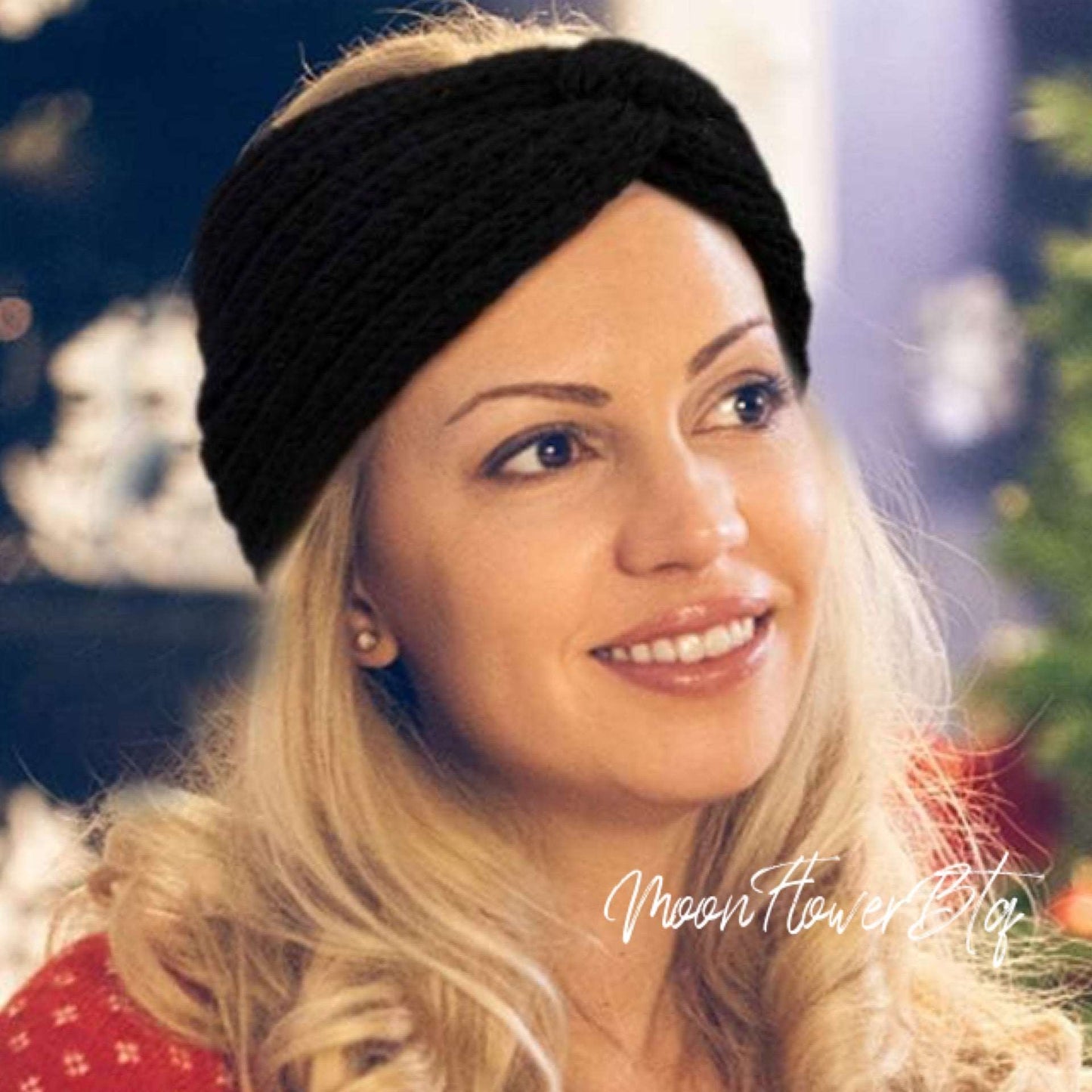 Black Vegan Knit Twist Headband Ear Warmer