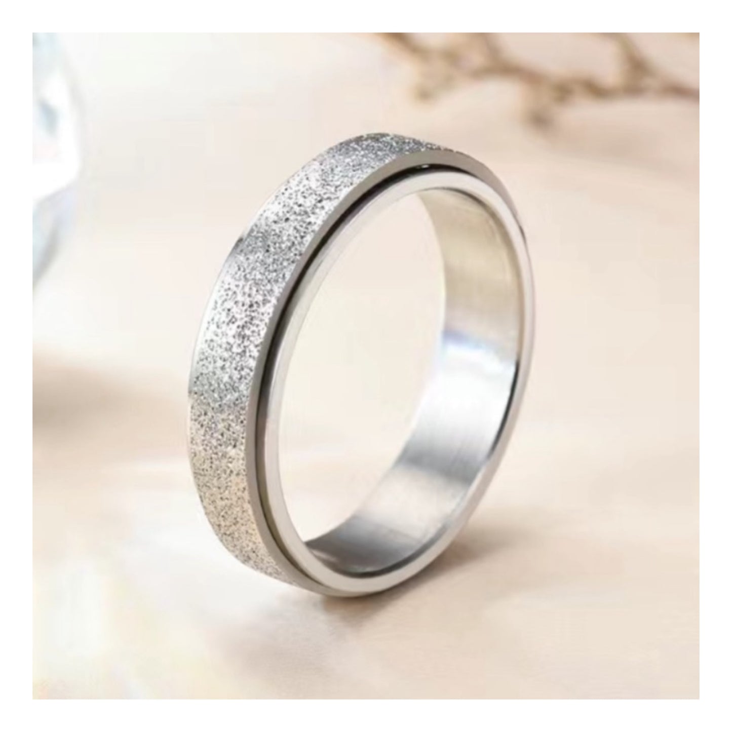 Sparkly Silver Stainless Steel Anxiety Fidget Spinner Ring