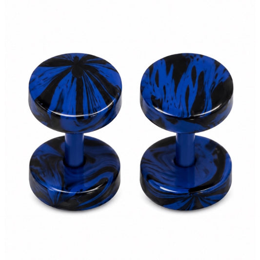 Blue Swirl Fake Plug Faux Gauges Earrings – 16G 10mm