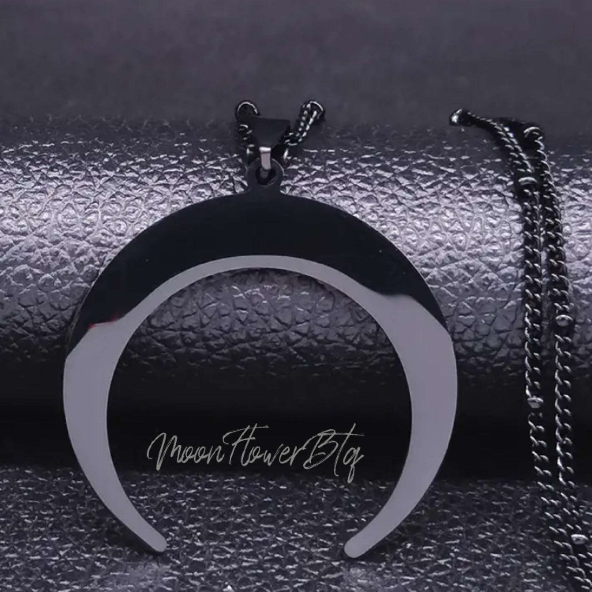 Large Black Goth Moon Pendant Necklace