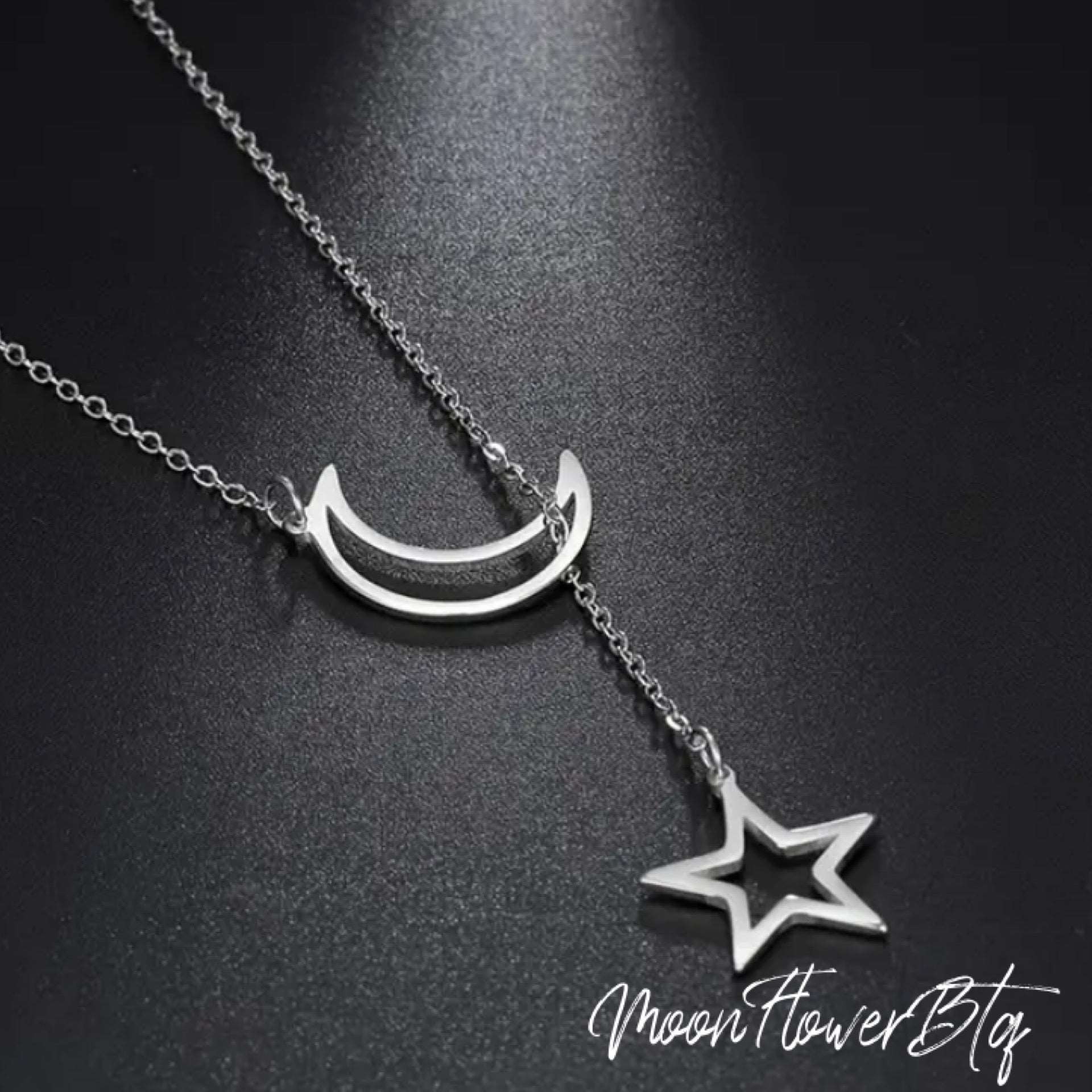 Silver Star and Moon Pendant Necklace