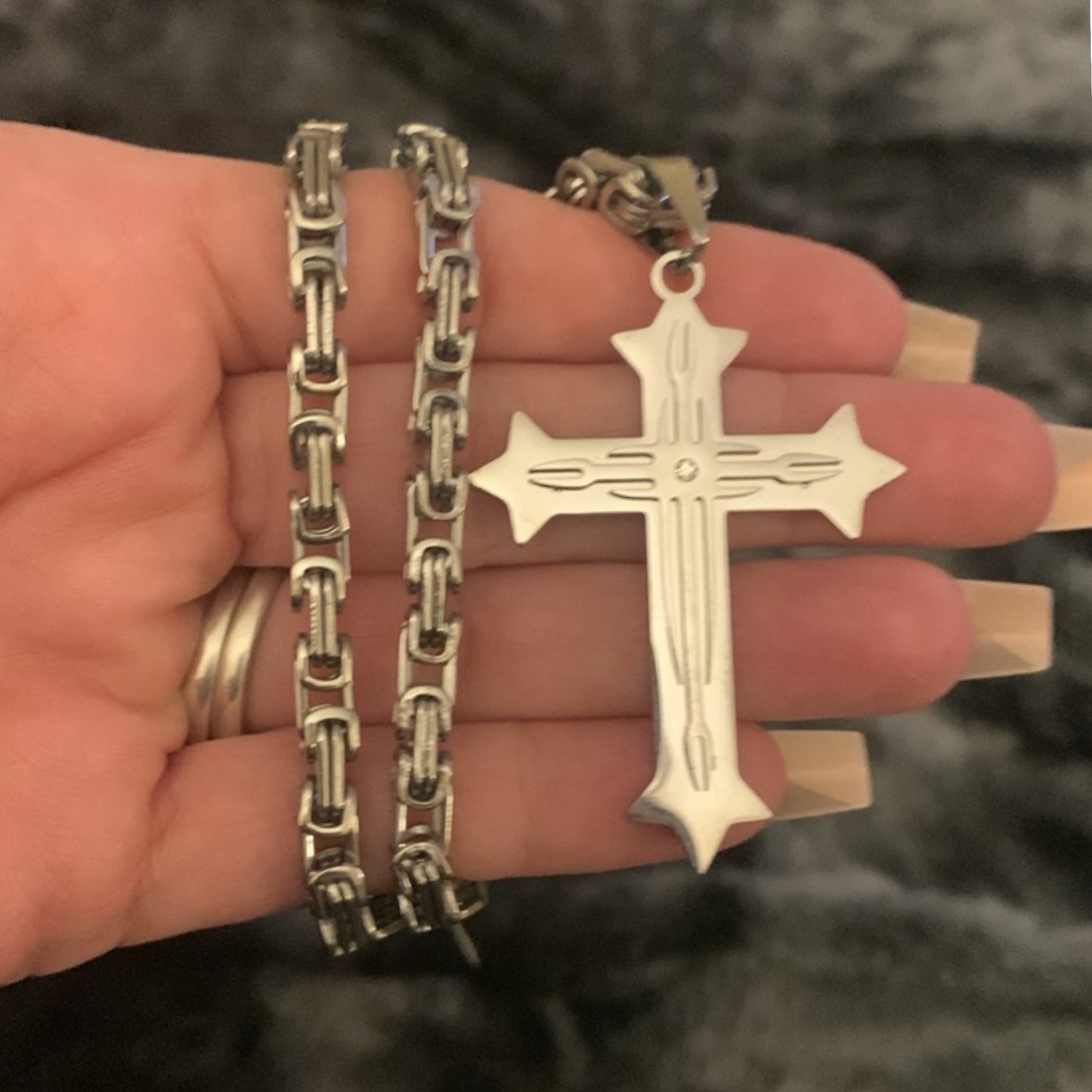 Sliver Layered CZ Cross Necklace