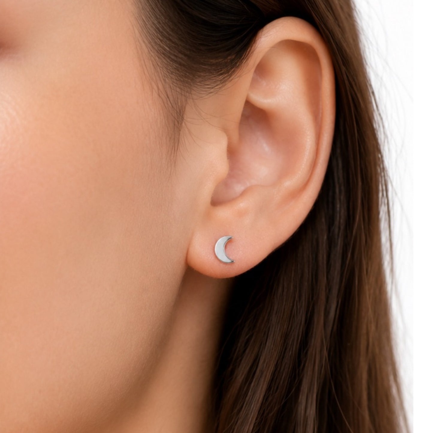 Silver Moon Flat Back Stud Earrings