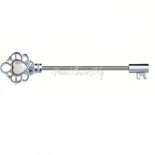 Silver Heart Key Industrial Barbell Earring