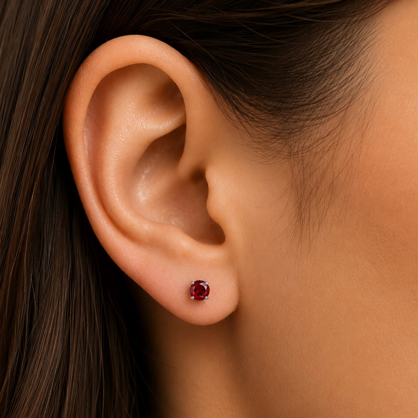 Red CZ Stainless Steel Stud Earrings
