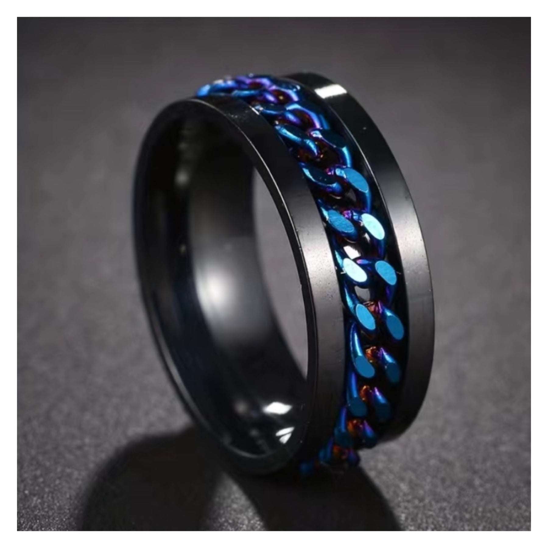 Black Blue Chain Anxiety Fidget Spinner Ring