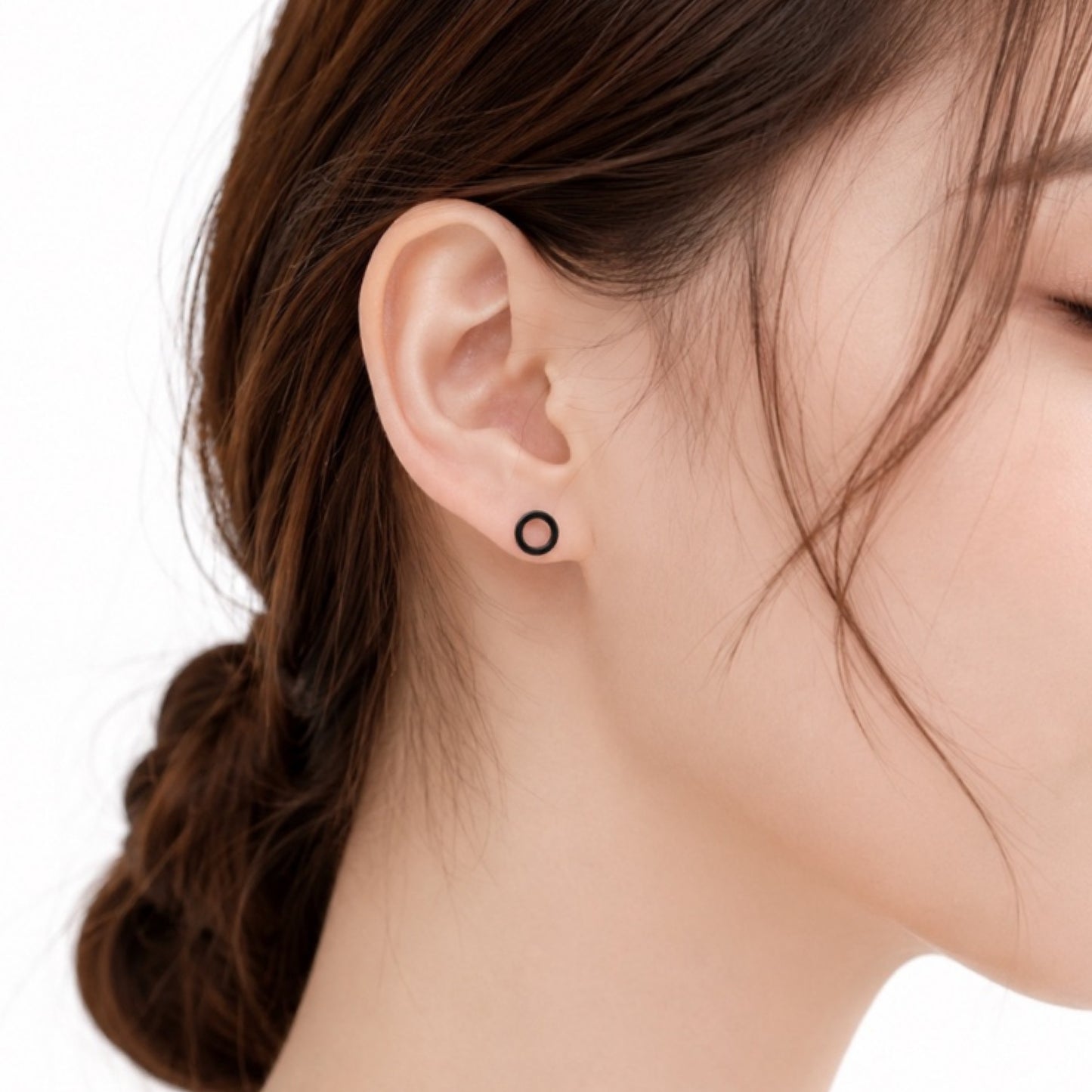 Black Circle Flat Back Stud Earrings