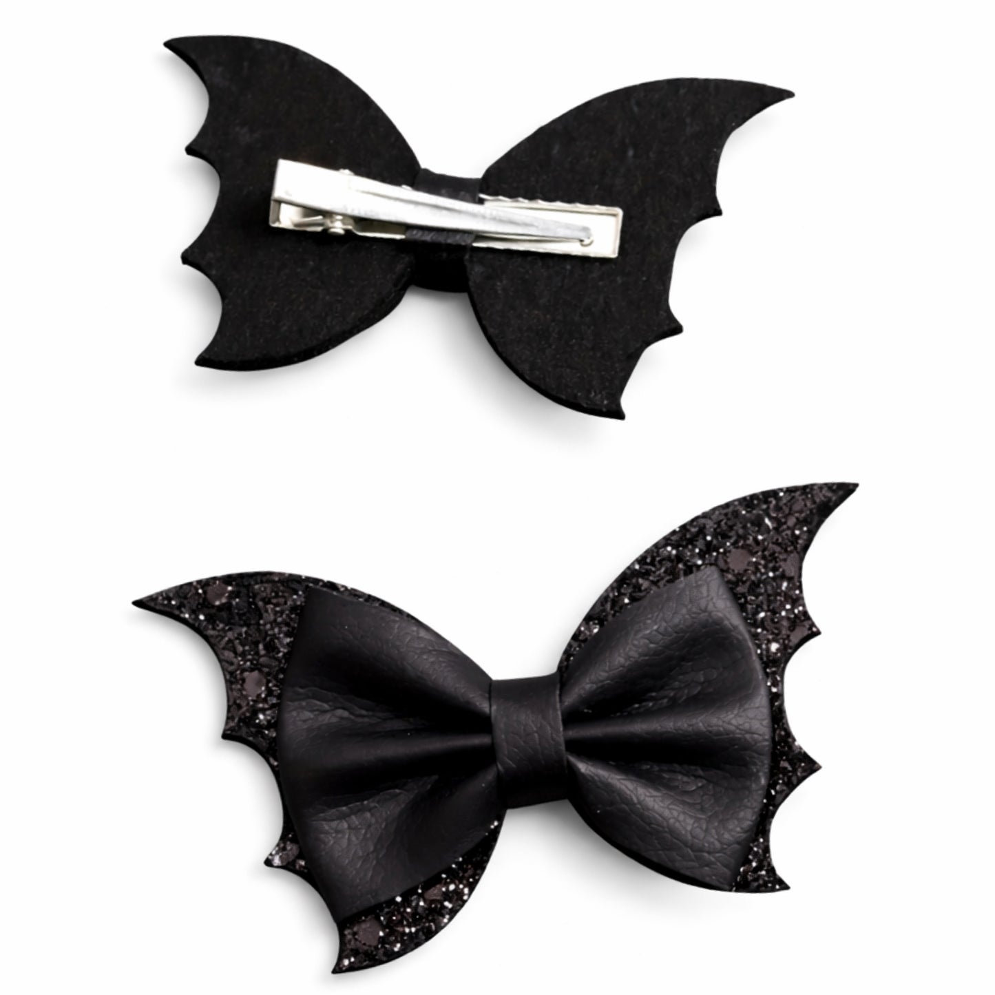 Gothic Black Batwing Bow Hair Clips – Glitter 2 Piece Set