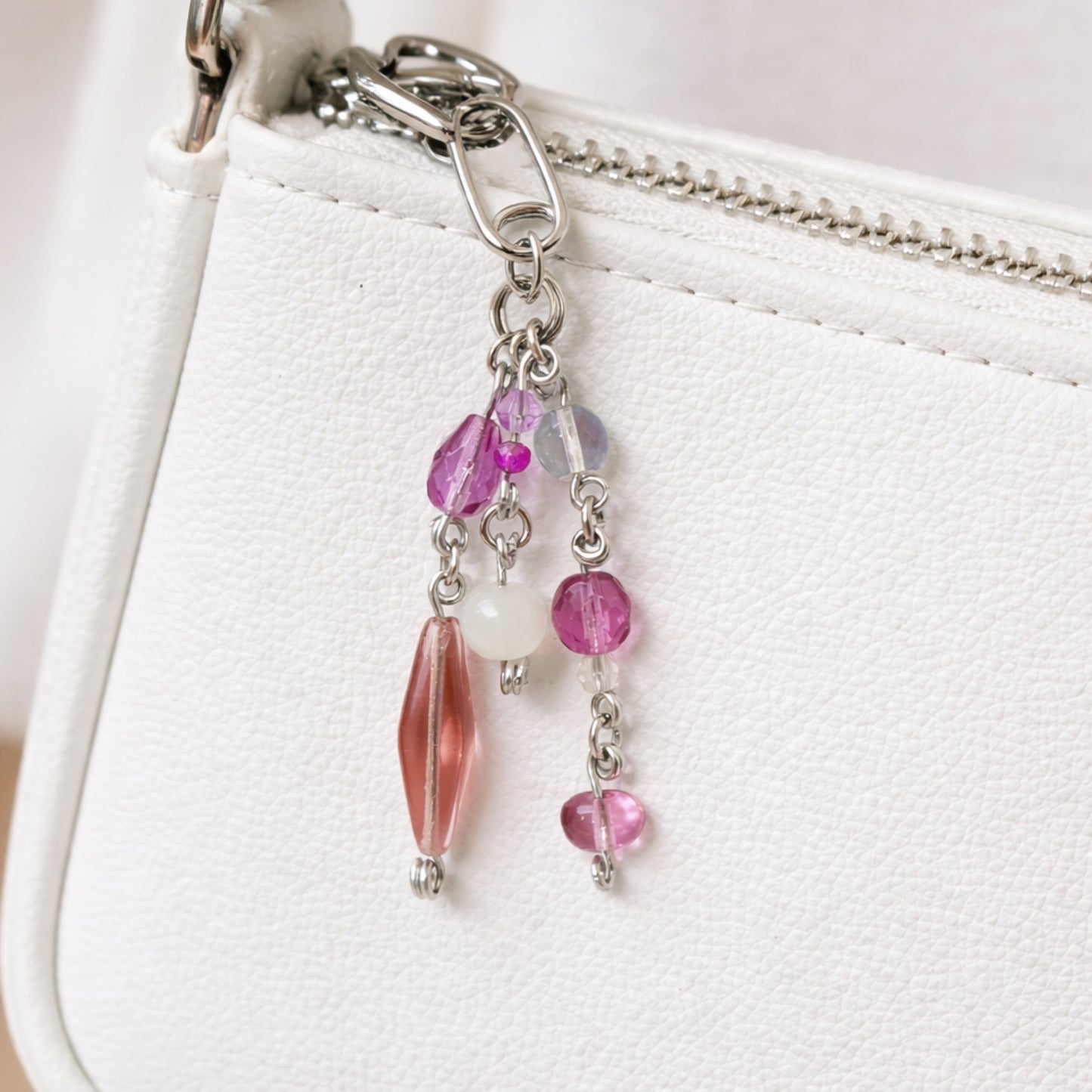Purple Beaded Charm Keychain Bag Charm Zipper Pull