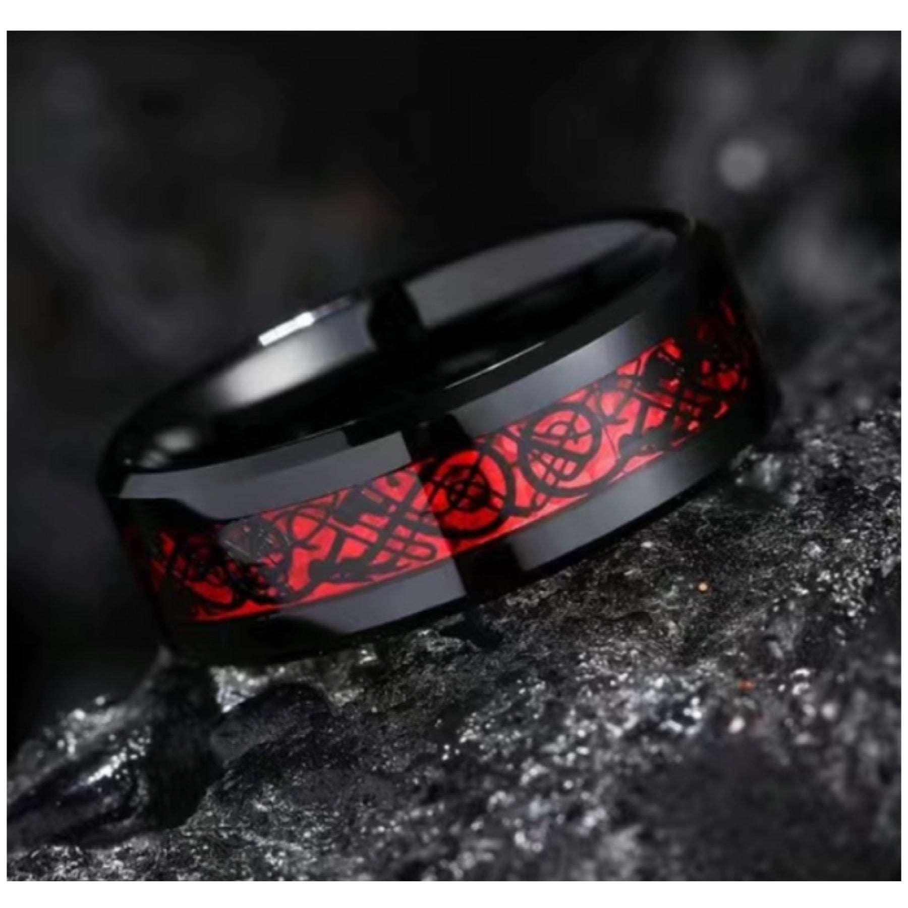 Red and Black Tribal Dragon Ring