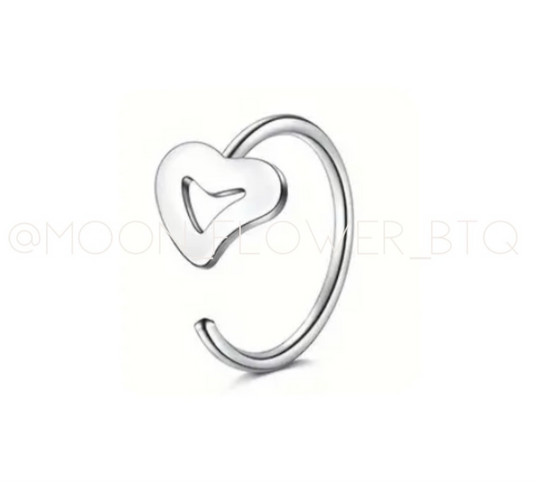 Tiny Silver Heart Cutout Hoop Nose Ring