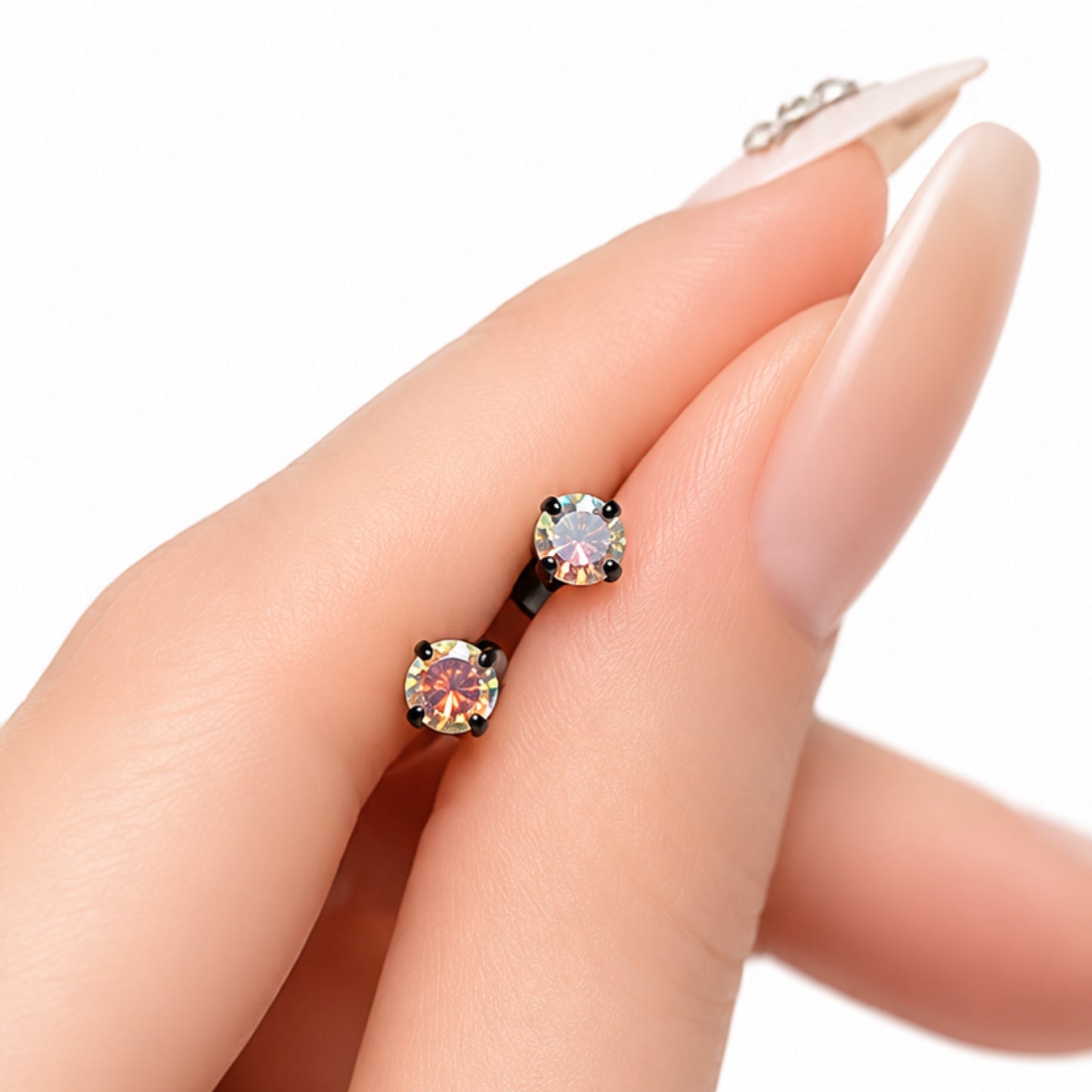 Iridescent CZ Flat Back Stud Earrings